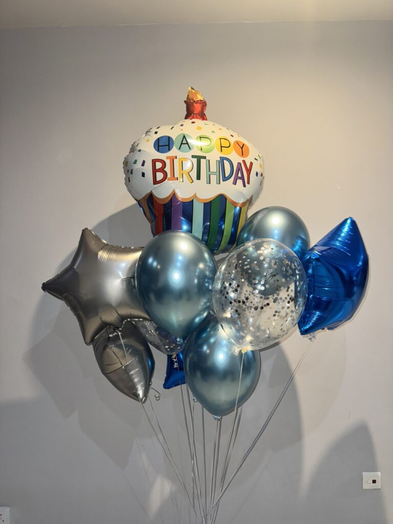 Blue metallic and silver star HB helium balloons in Larnaka and Ayia Napa